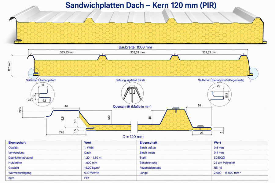 Sandwichelemente Dach 120mm