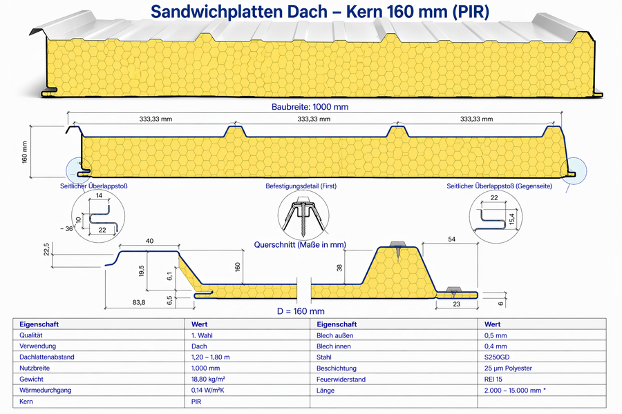 Sandwichplatten Dach 160mm