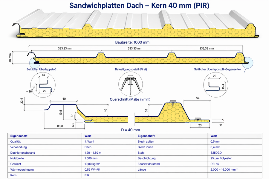 Sandwichelemente Dach 40mm