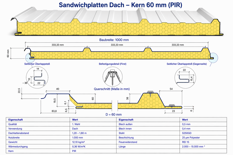 Sandwich Dachplatten 60 mm