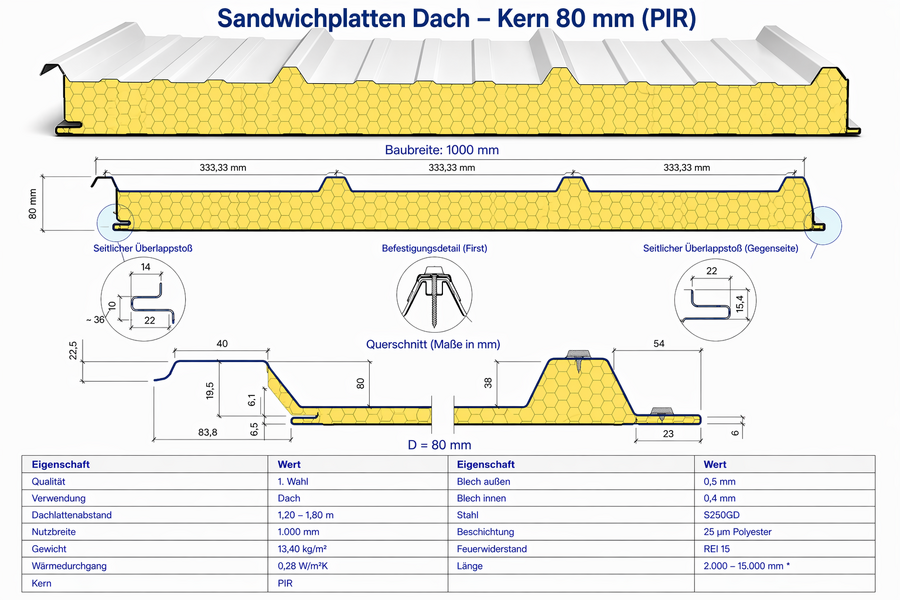 Sandwichelemente Dach 80mm