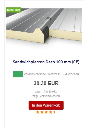 Sandwichplatten Dach 100 mm 