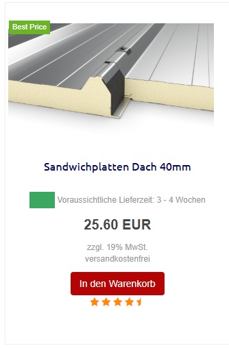 Sandwichplatten Dach 40 mm 