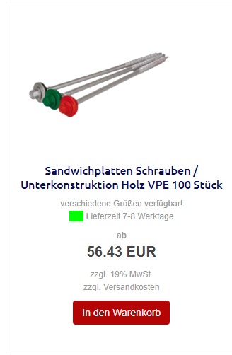 Schrauben fr Sandwichplatten und Dachbleche 